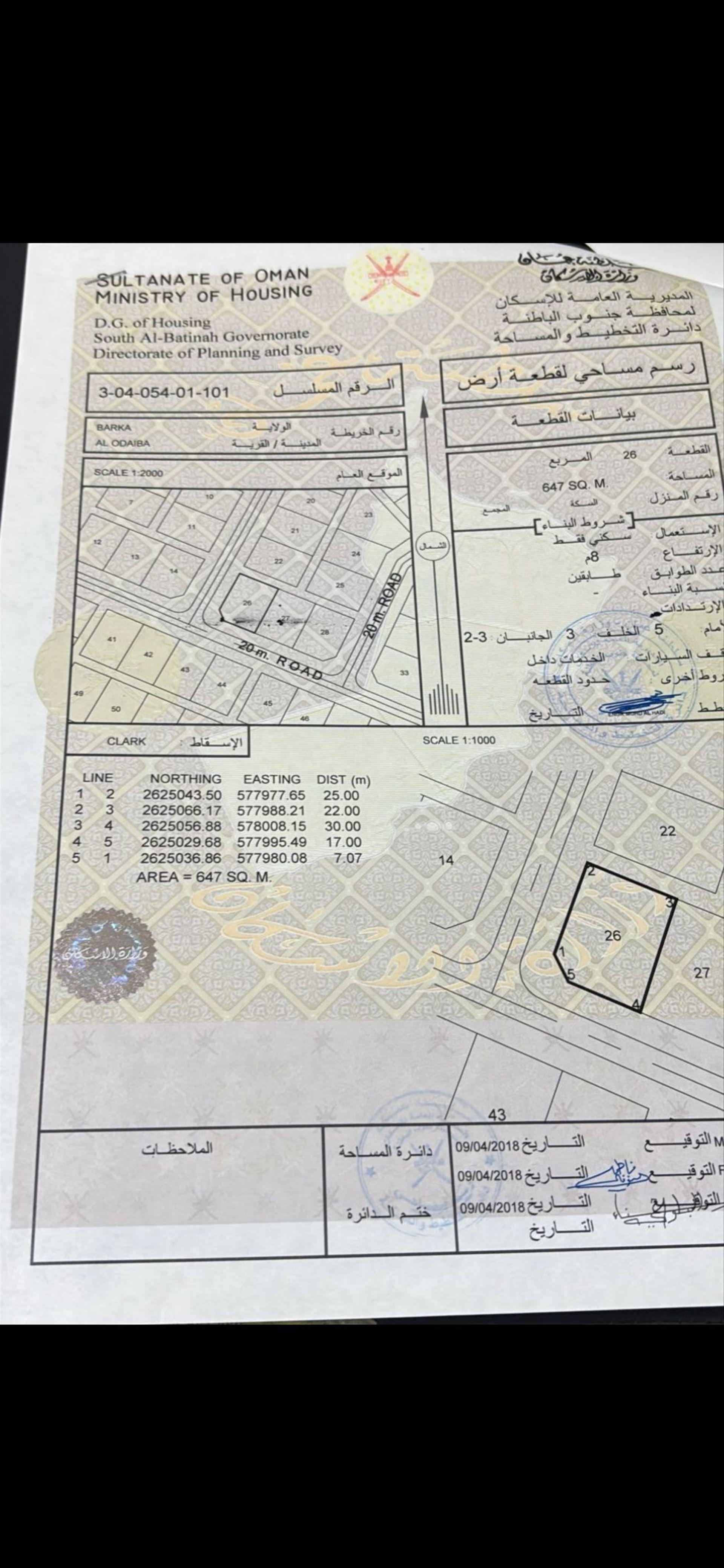 Residential Land in Al Udhaybah, Barka
