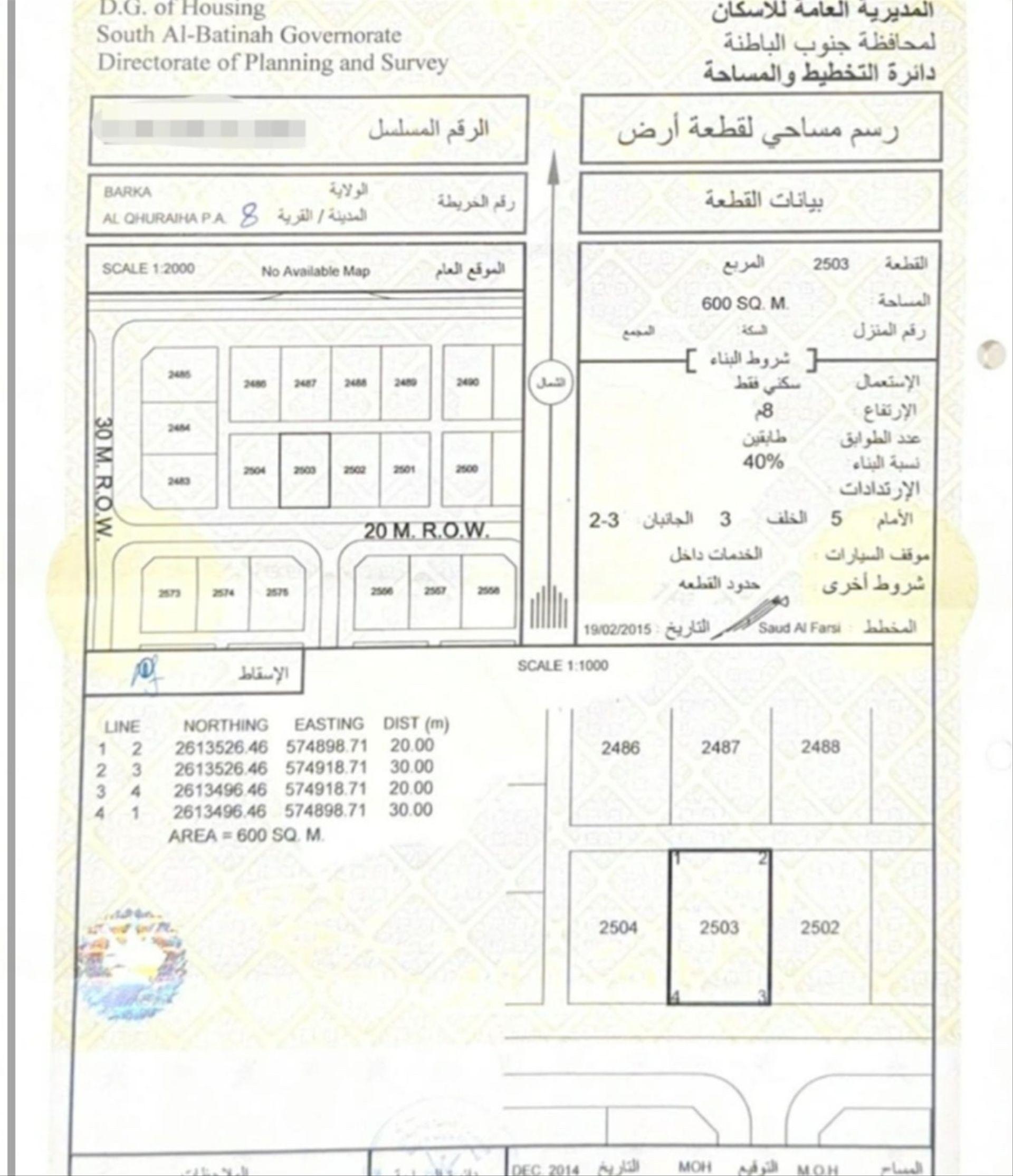 Residential Land in Sayh Al Mahamid, Barka