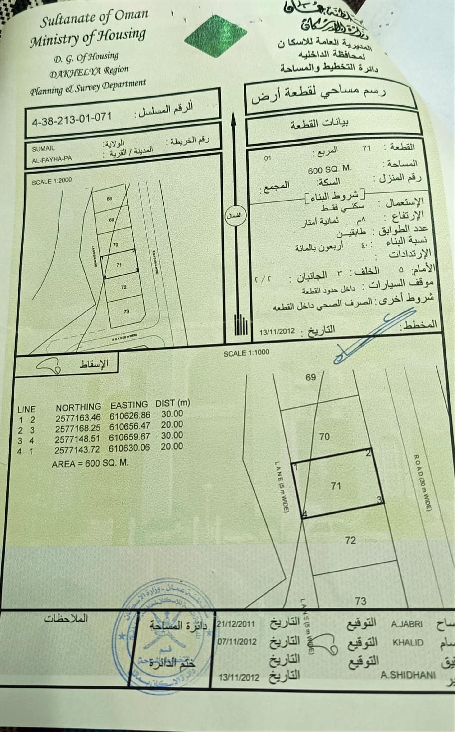 Residential Land in Samail, Hassas