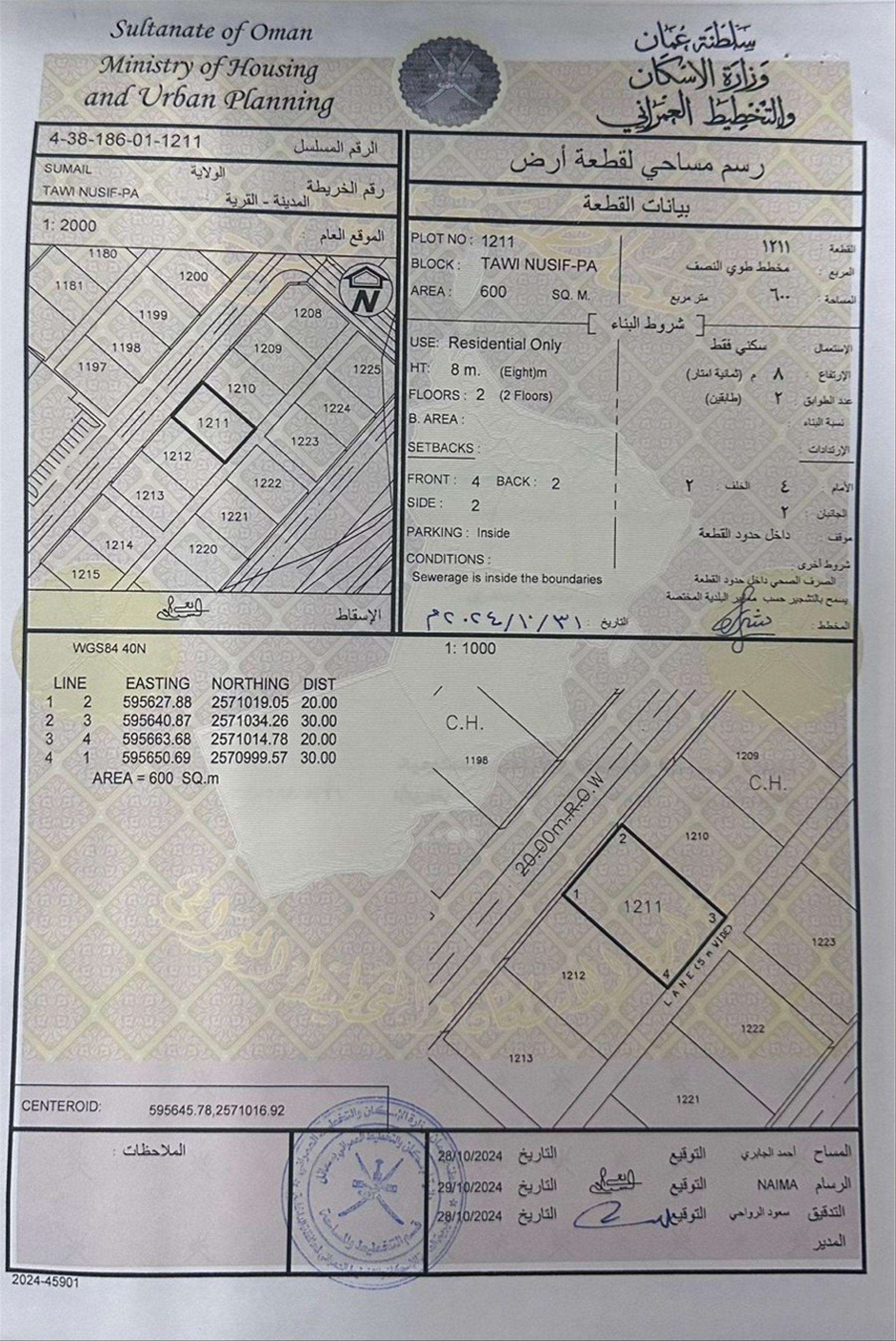Residential Land in Tawi An Nusf, Samail