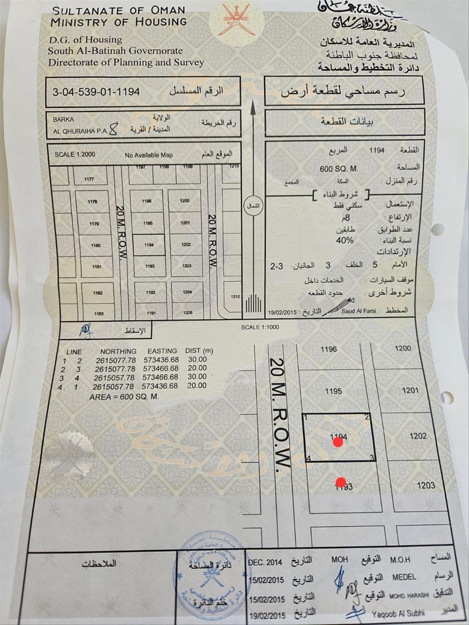 Residential Land in Al Qurayhah, Barka