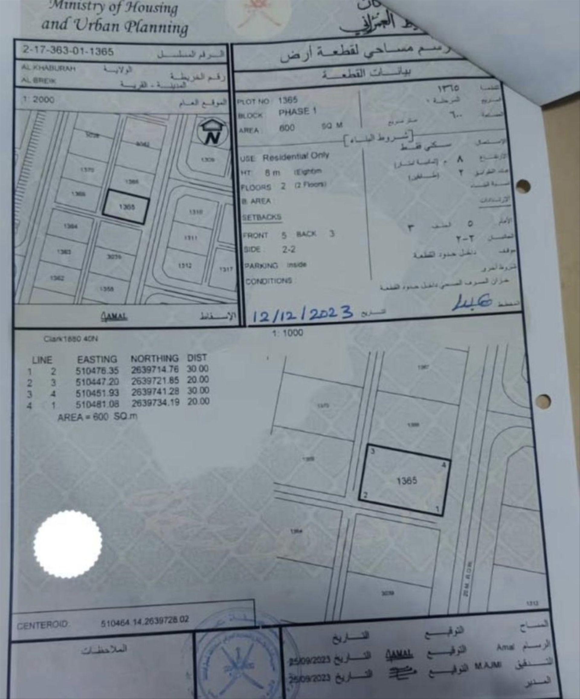 Residential Land in Al Khaburah, Falaj Bani Rabiah