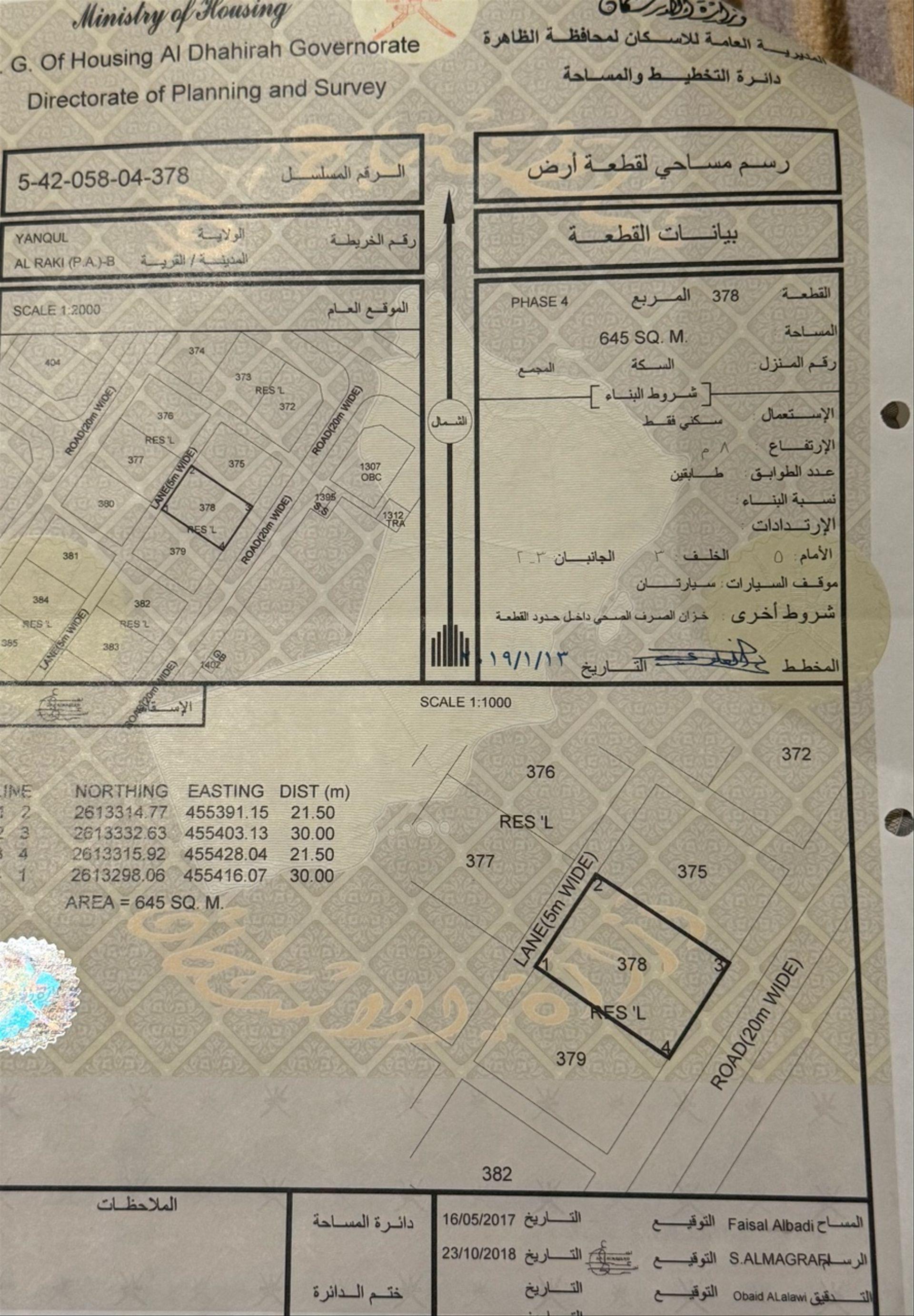 Residential Land in Yanqul, Wadi Ar Raki