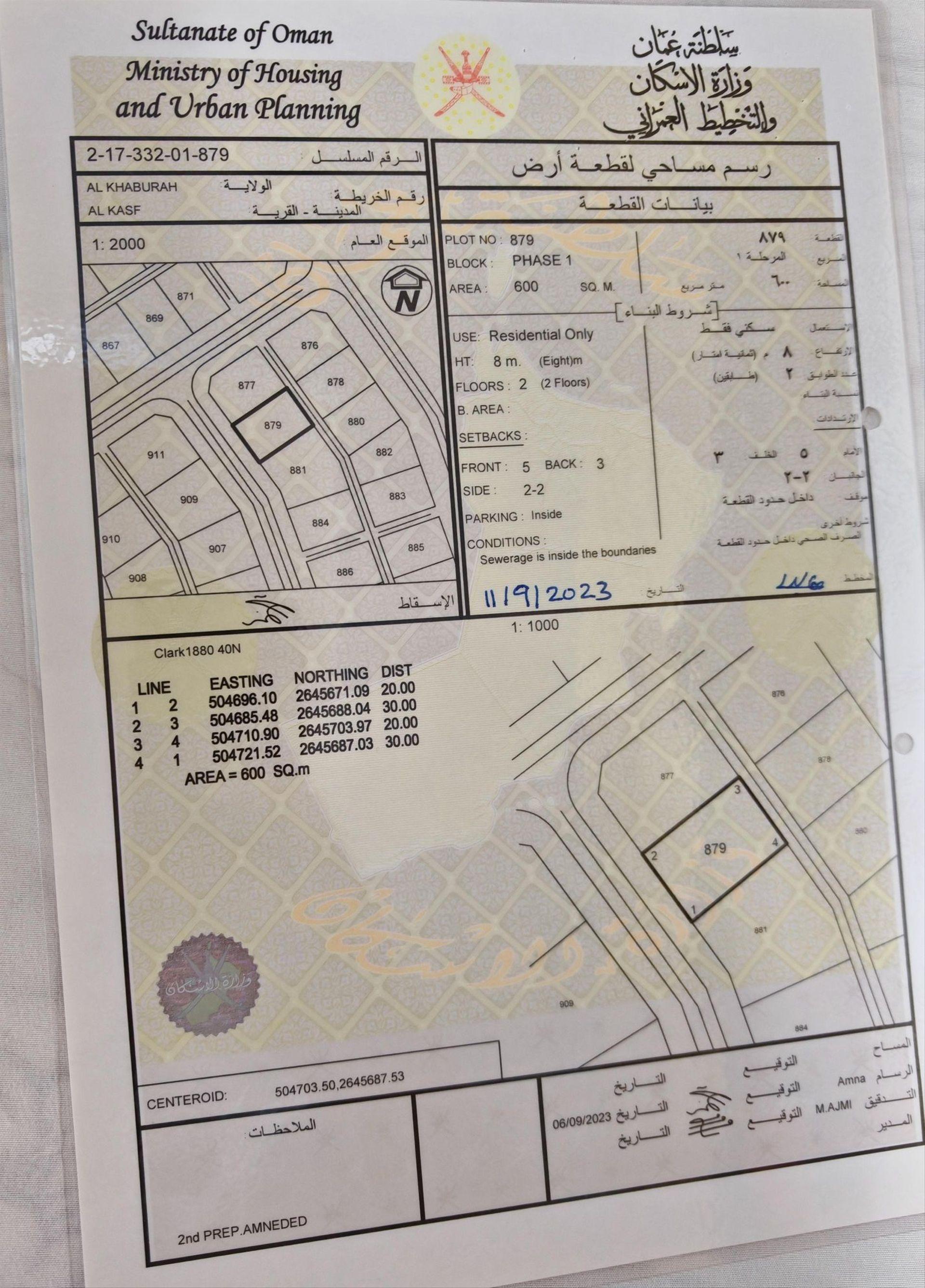 Residential Land in Al Khaburah, Al Qasf