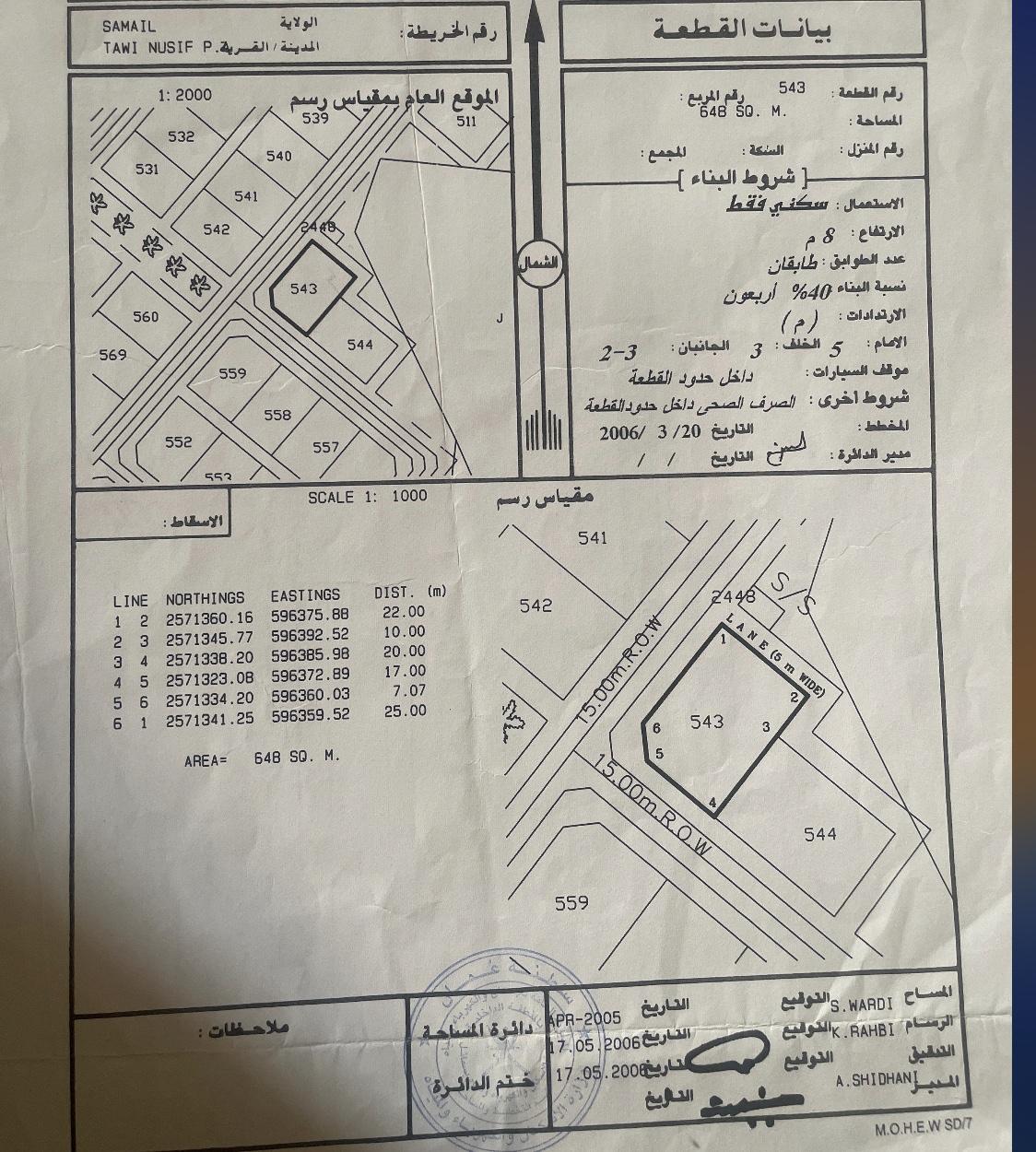 Residential Land in Tawi An Nusf, Samail