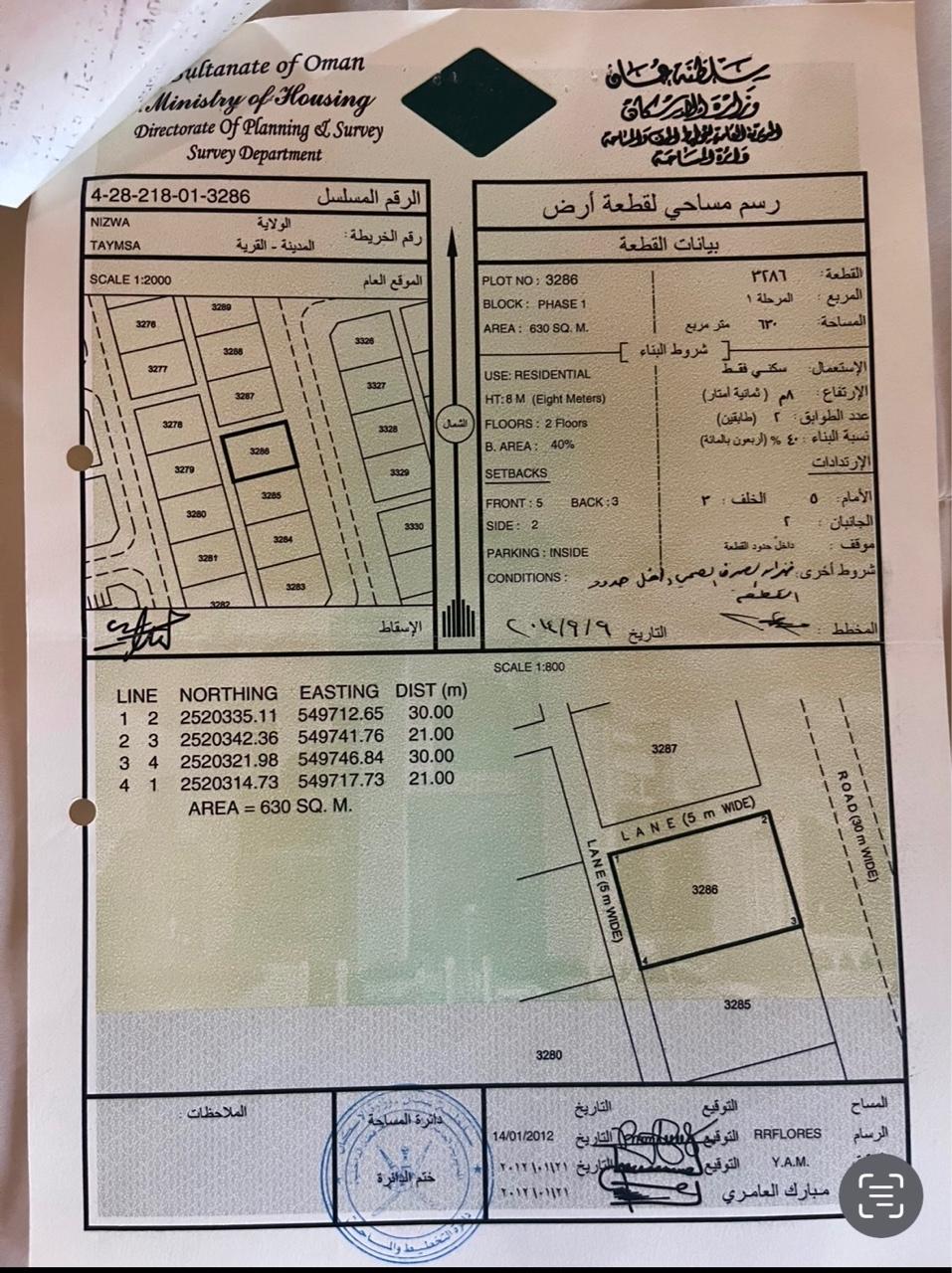 Residential Land in Nizwa, Taymsa