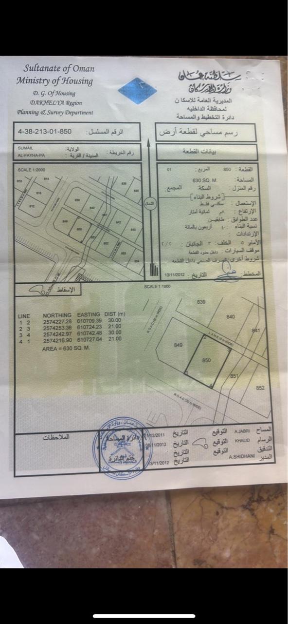 Residential Land in Fayhah, Samail