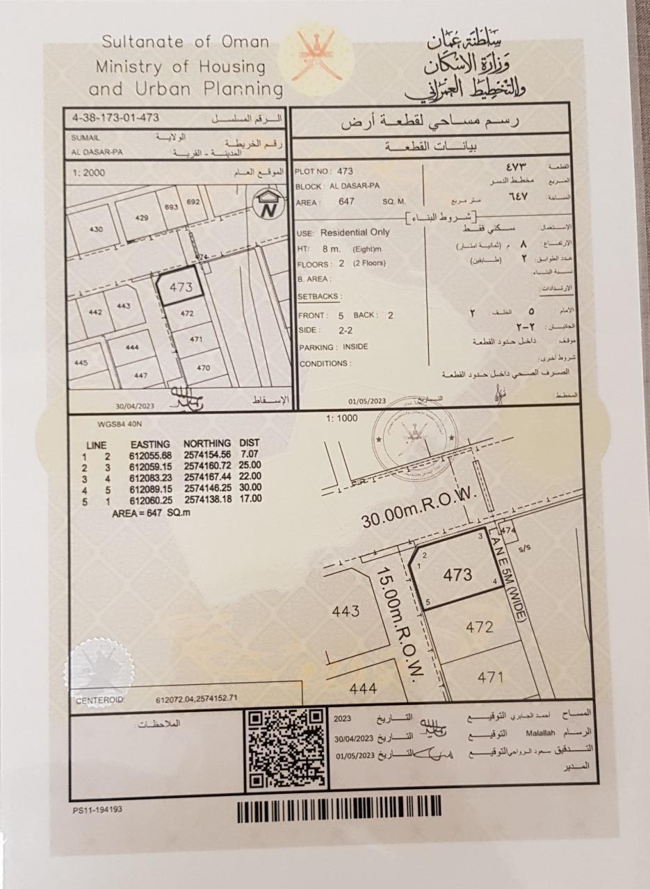 Residential Land in Samail, Ad Dasur
