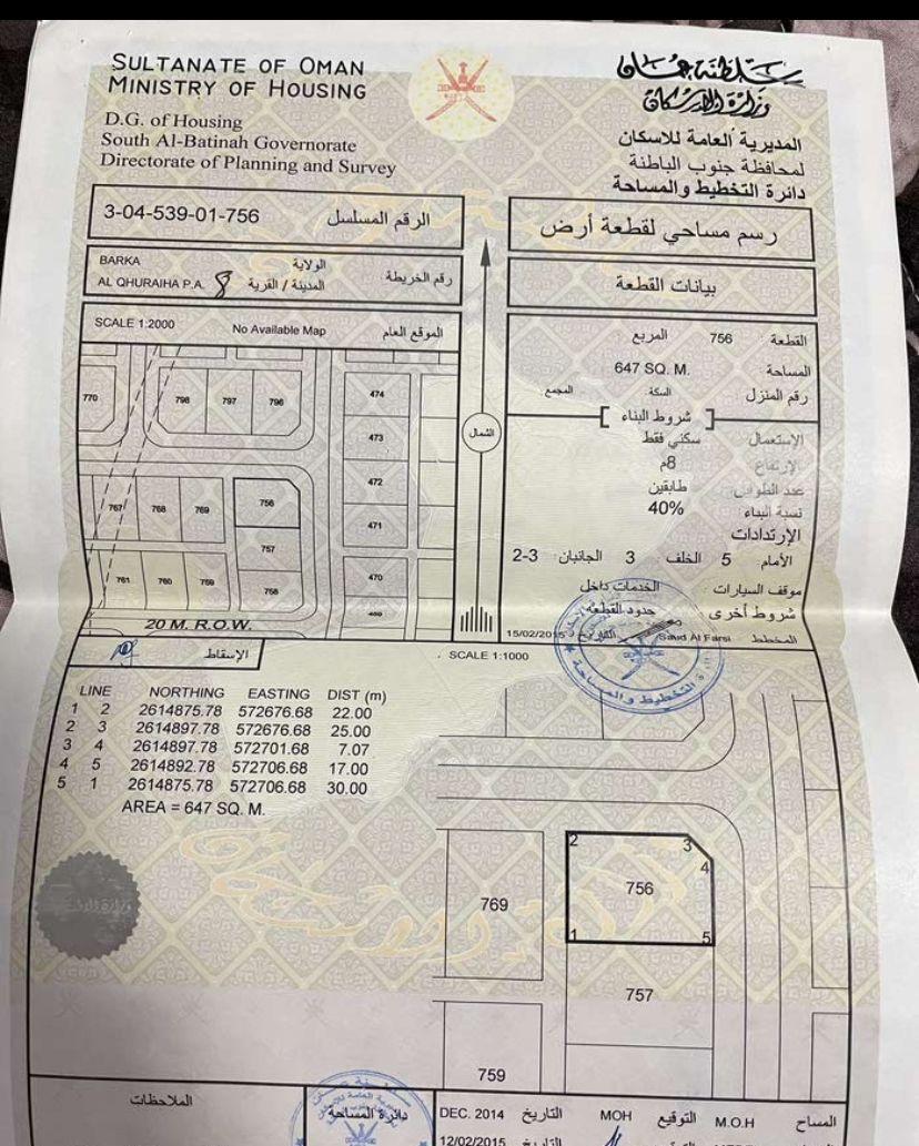Residential Land in Al Qurayhah, Barka