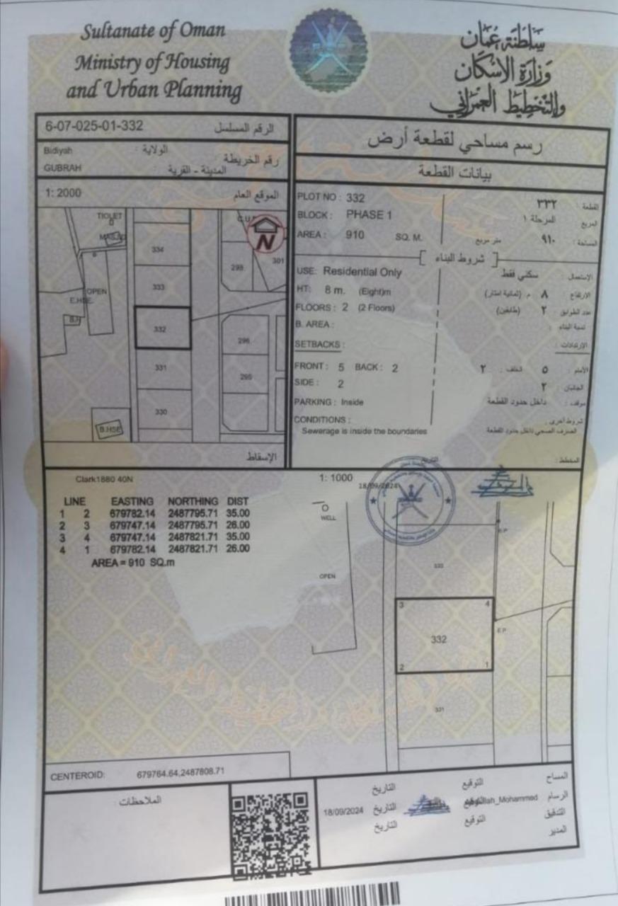 Residential Land in Al Ghubrah, Bidiyah